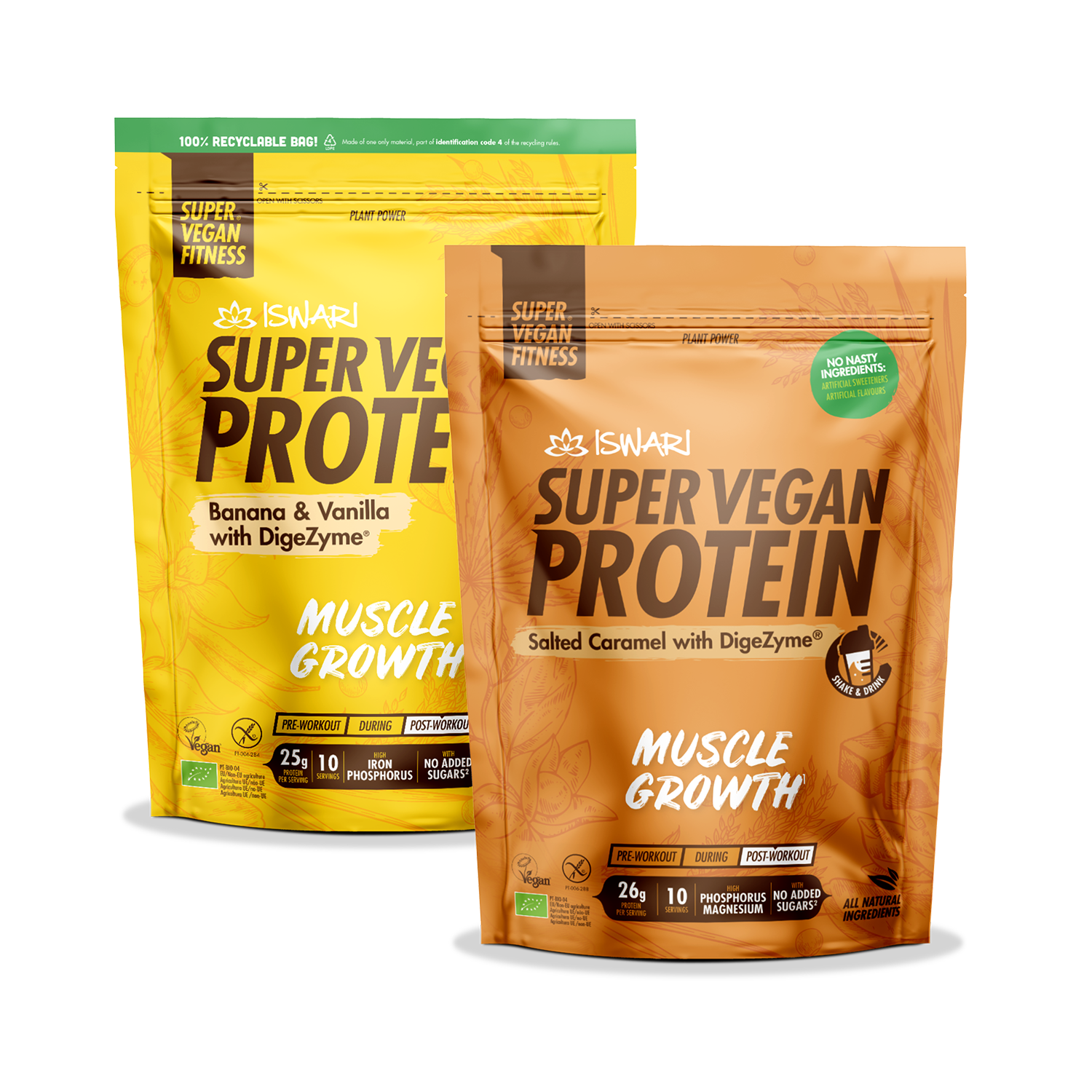 Iswari Bundle - Super Vegan Protein Muscle Growth Banana Vanilla & Salted Caramel