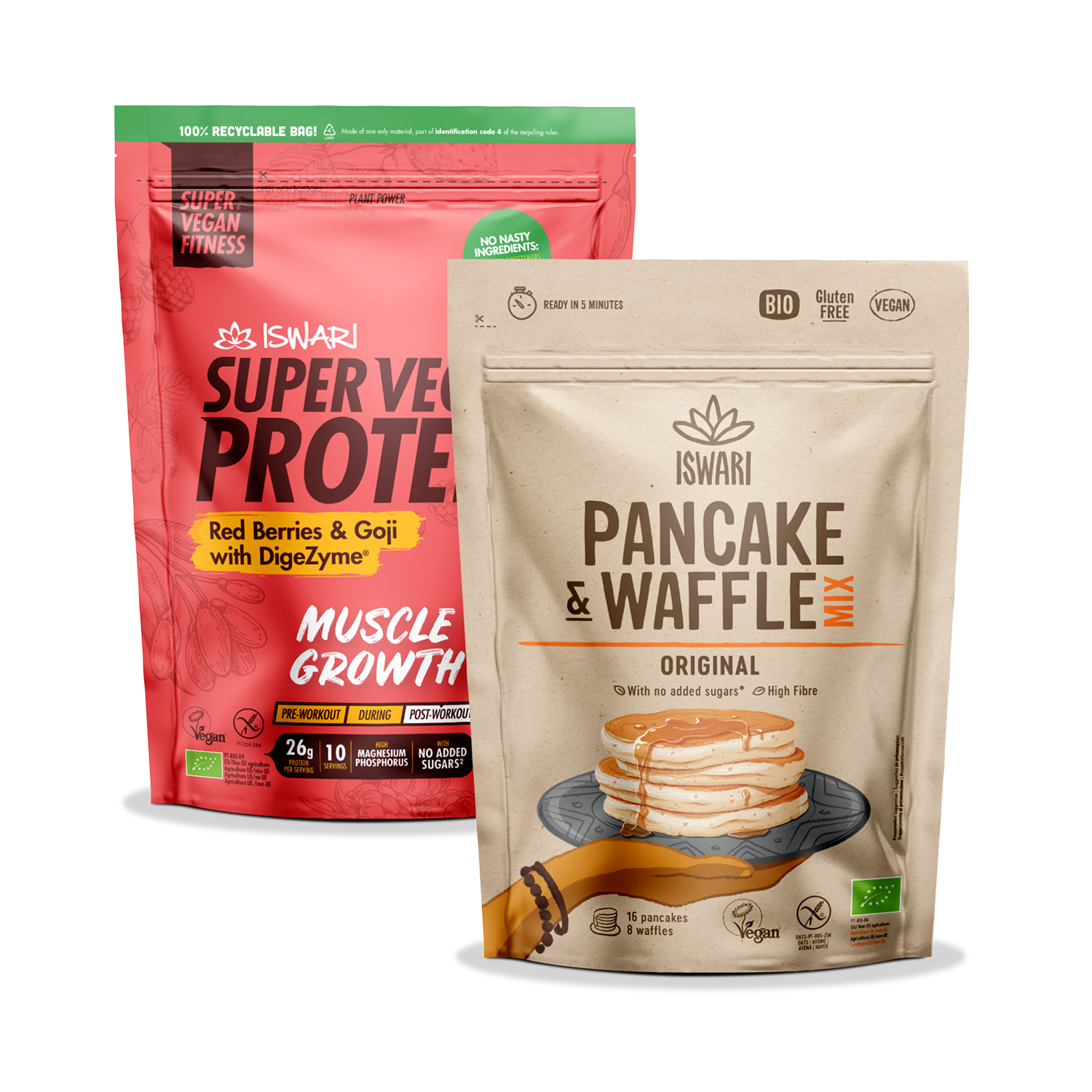Iswari Bundle - Super Vegan Protein Muscle Growth Red Berry & Goji + Pancake & Waffle Mix